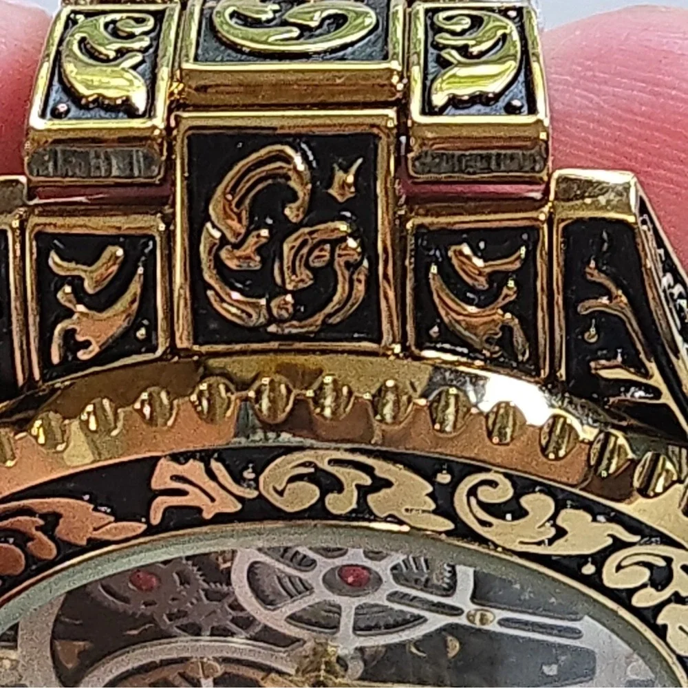 NWOB WLISTH Automatic Skeleton Watch. Gold/Black,SS Case & Strap.